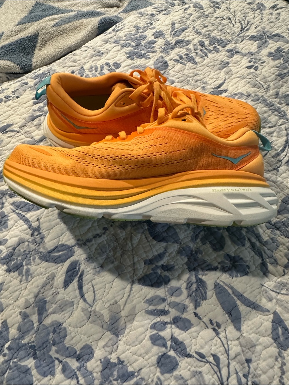 Hoka Orange Athletic Running Shoes with Light Blue Logo - Picture 5 of 9
